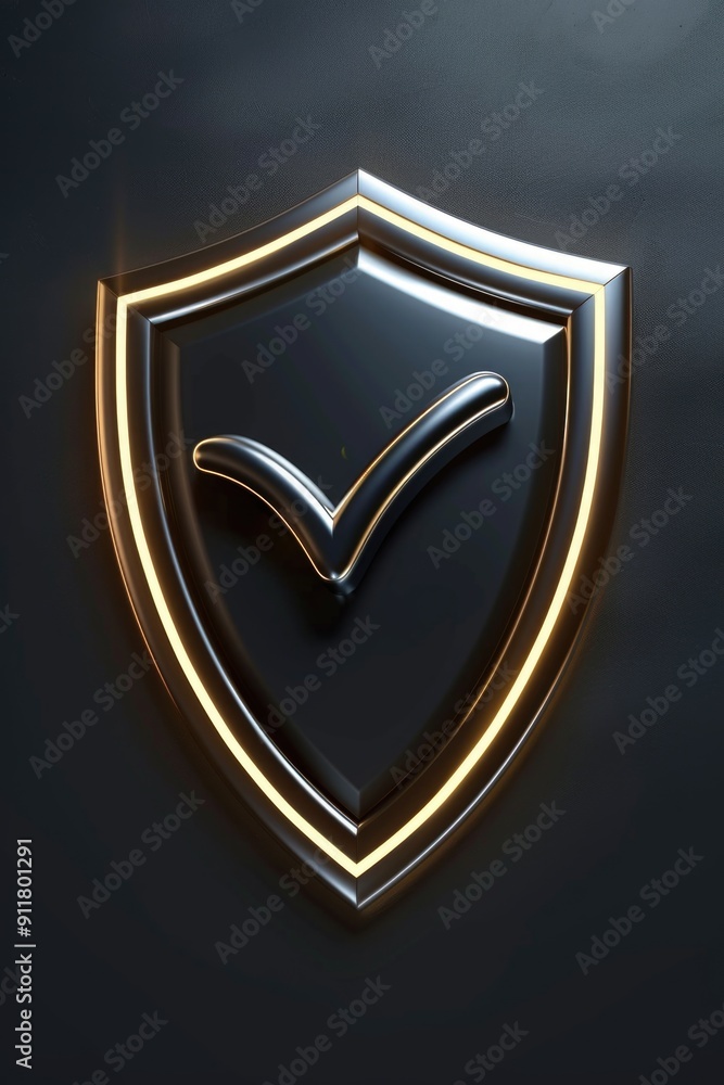 Poster a shiny shield featuring a check mark icon, suitable for use in various contexts such as success, ac