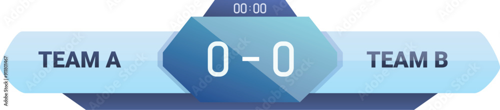 Poster digital scoreboard showing a score of zero to zero at the begining of a sport game
