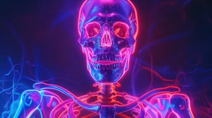 A vibrant, neon-colored skeleton wallpaper with bright, glowing bone outlines on a dark background