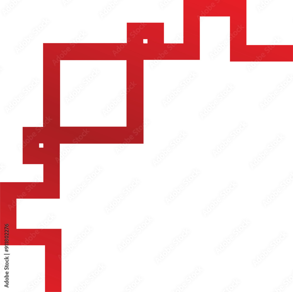 Poster continuous red geometric shape winding in different directions on a white background
