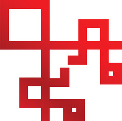 Red gradient abstract geometric shape forming a labyrinth pattern on a white background