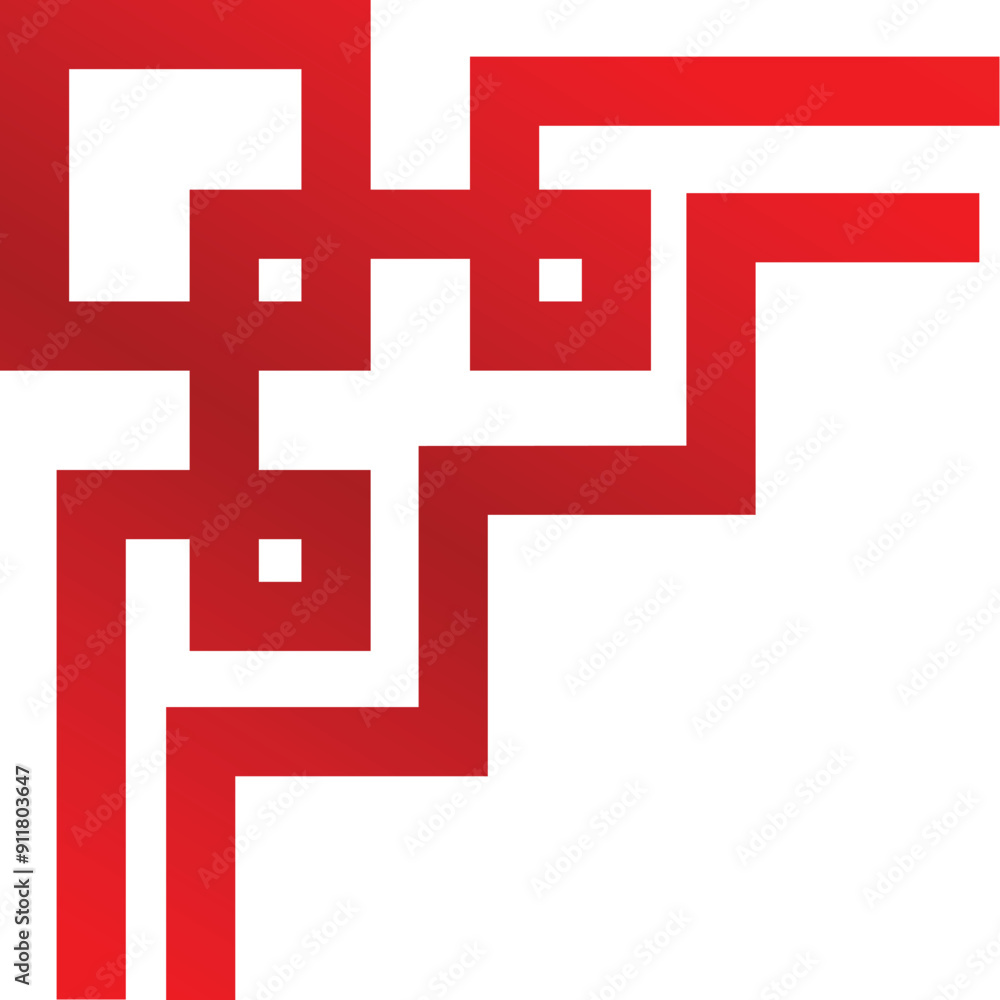 Poster red geometric shape forming a right angle corner design element on a white background