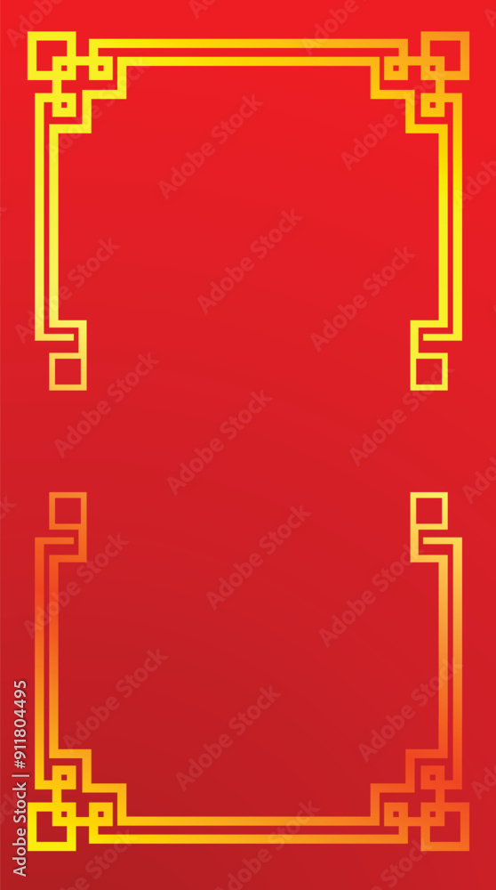 Poster red background with traditional chinese style golden frame border featuring empty space for text