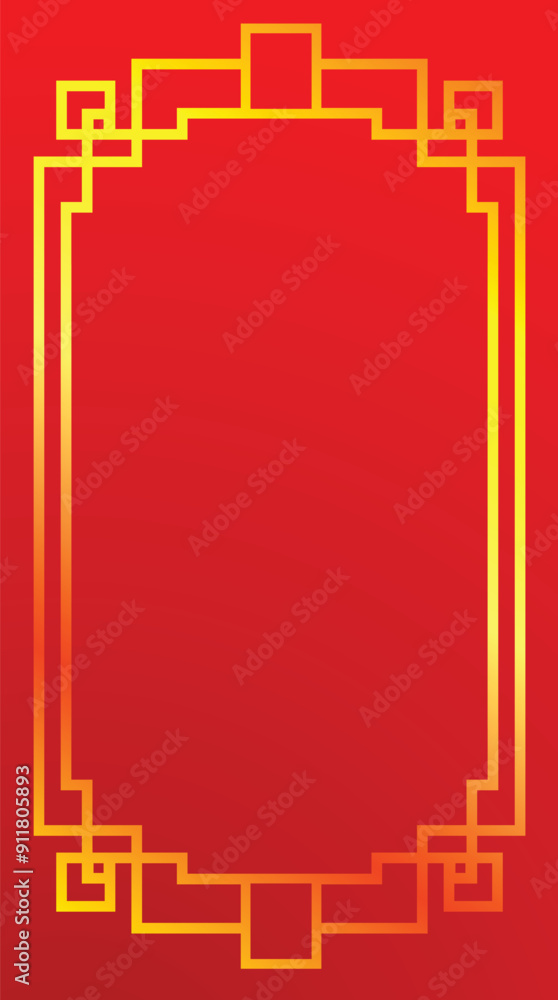 Poster red background with golden chinese style frame for placing text