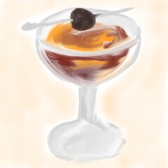 Manhattan cocktail drink watercolor art drawing illustration refresh