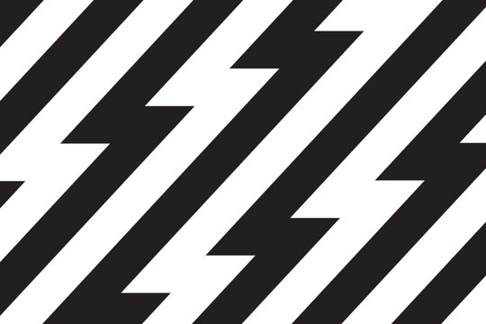 Black and white zigzag lines wallpaper. Thunderbolt background. Electric power, flash light, jagged stripes banner. Superhero, boom, speed or shock anime cartoon print. Vector graphic illustration