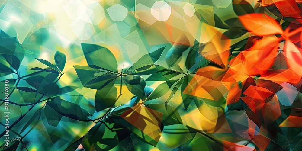 Wall mural Abstract green and orange foliage background.