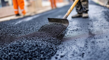 process of laying asphalt using machinery