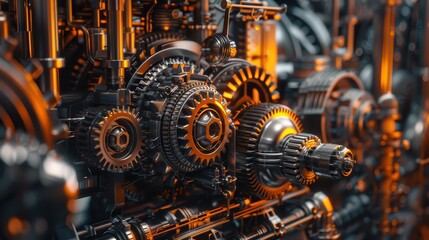 Fototapeta premium 3D rendered mechanical gears and machinery parts