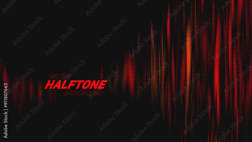 Poster abstract vector torn red halftone sound wave. scrathed dotted texture element.