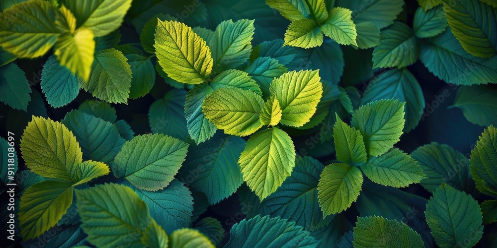 Sticker Close-up of vibrant green leaves.