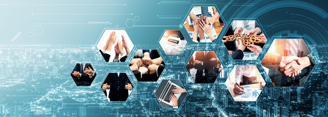 Teamwork and human resources HR management technology concept in corporate business with people...