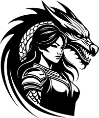woman warrior with a dragon tattoo logo art