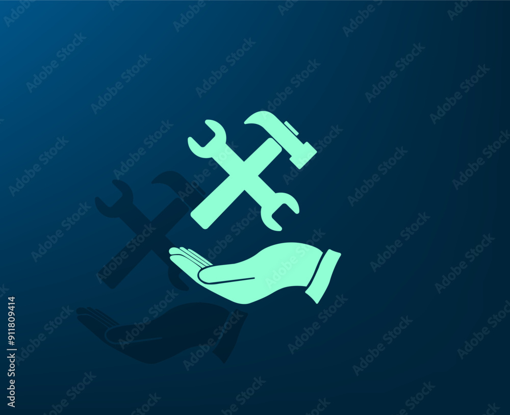 Poster vector dark color icon with shadow on blue background
