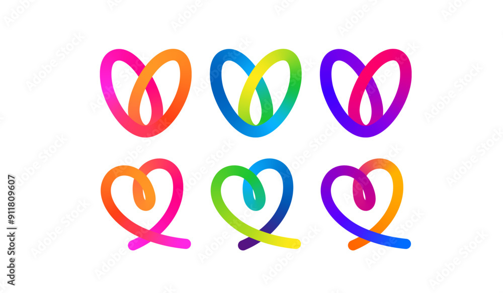 Poster set of colorful heart shapes in gradient. vector love icons. squiggly heart illustrations for valent