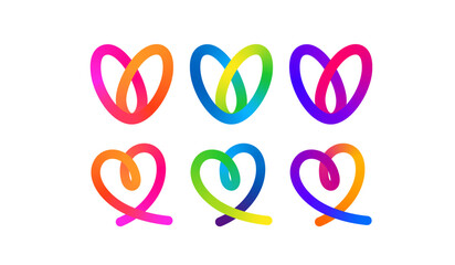 Set of Colorful Heart Shapes in Gradient. Vector Love Icons. Squiggly Heart Illustrations for Valentine's Day