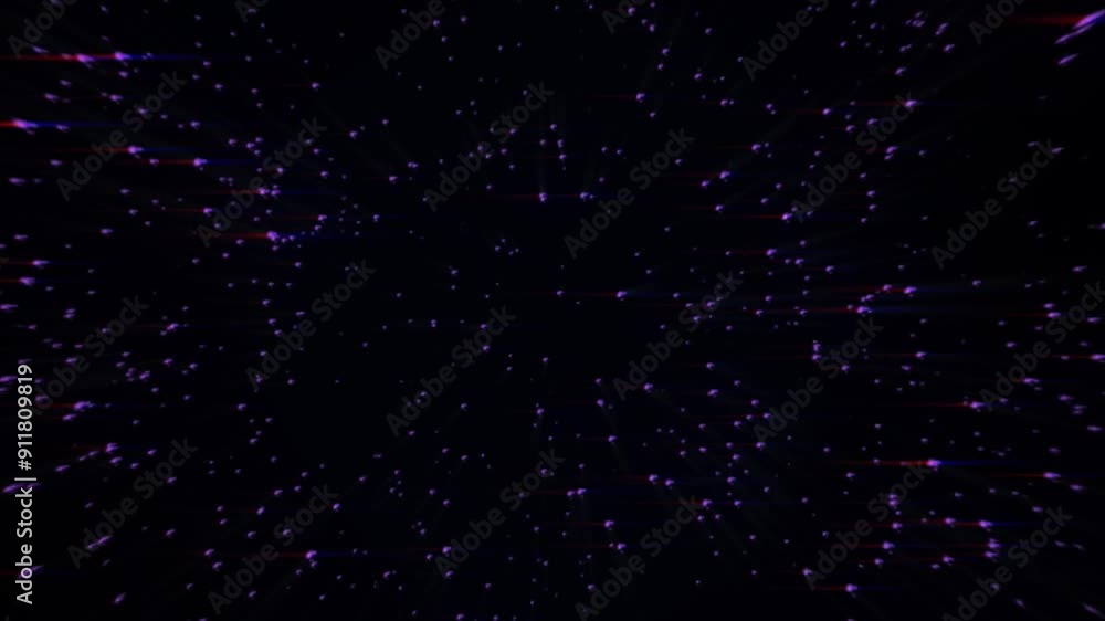 Poster abstract purple particles background with a bokeh effect, showcasing floating light spots and a spac