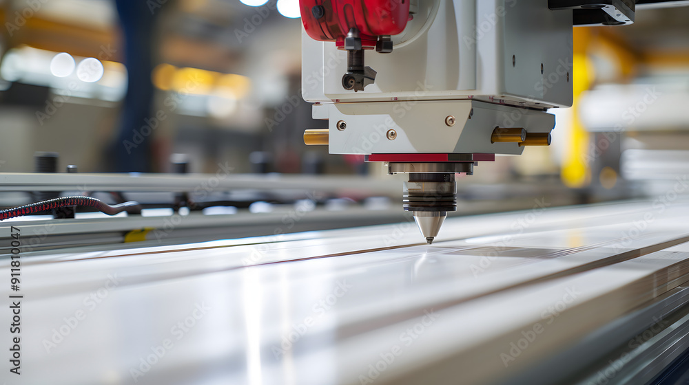 Poster simple straight line being cnc deep cut on a large white mdf mat panel