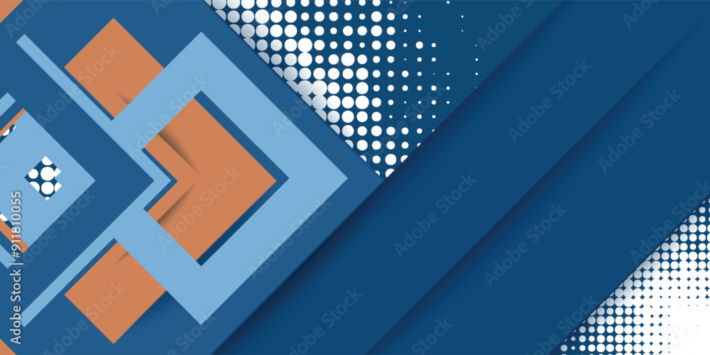 Poster minimal geometric background. dynamic blue shapes composition with red lines.