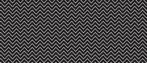 Parallel zigzag lines background. Black and white zig zag pattern. Serrated or corrugated texture. Horizontal jagged stripes. Simple minimalistic graphic print. Vector illustration