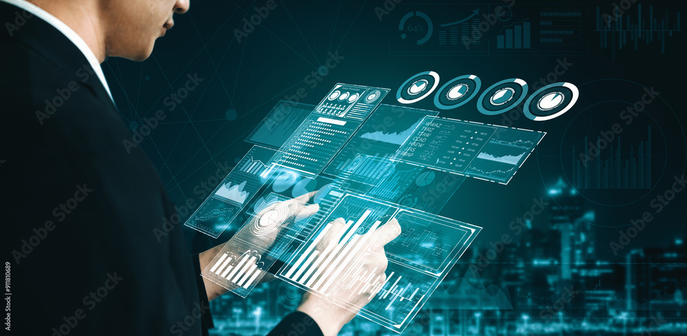 Aufkleber big data technology for business finance analytic concept. modern interface shows massive informatio