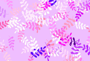 Light Pink, Red vector doodle pattern with leaves.
