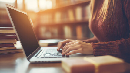 student types on a laptop while working remotely on an online training course. The setting reflects the modern era of digital education, highlighting flexibility and self-directed learning