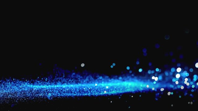 4k uhd video animation loop blue glitter on a black background, slow motion filter overlay adjustment layer, abstract particles bokeh sparkles, filter effect