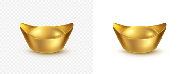 Chinese gold ingot isolated on transparent background. Vector golden money element
