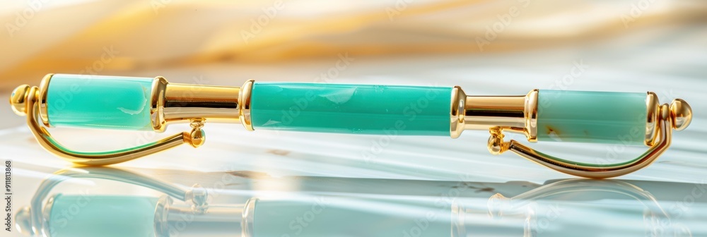 Wall mural a stylish and elegant pen with a turquoise body and gold accents. ai.