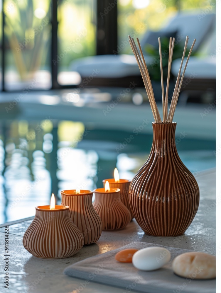 Poster candles and reed diffusers create a relaxing atmosphere. ai.
