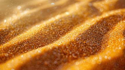 Golden sand sparkles in the sun. AI.
