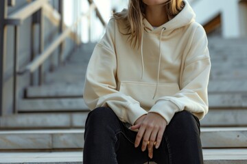 A person sitting on the steps of a building