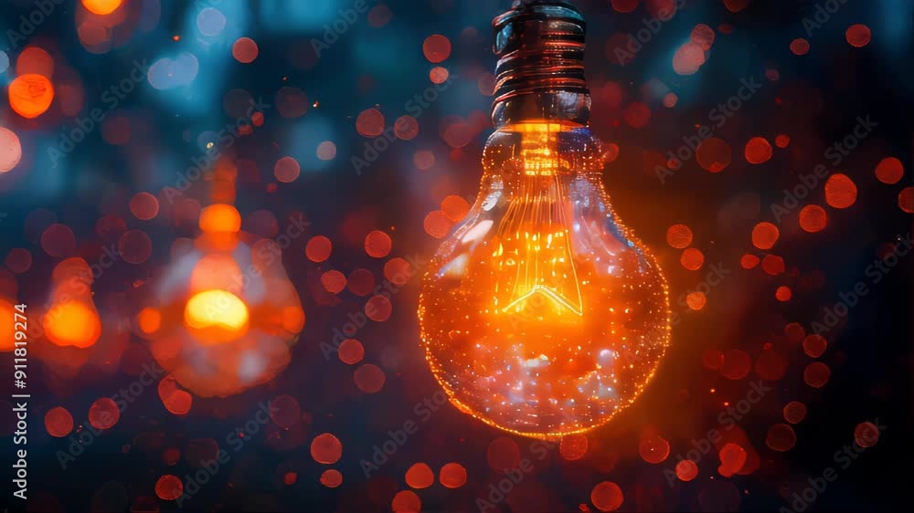 Poster conceptual image with lightbulb with moving gears as a symbol of an idea on dark background