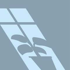 Minimalist illustration featuring a potted plant with sunlight casting its shadow on the wall