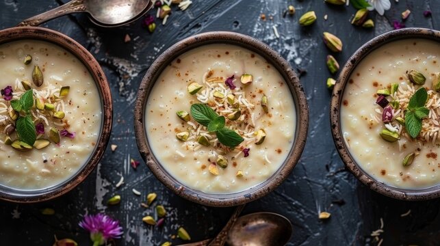 indian desserts, delicious indian seviyan kheer, topped with cardamom and pistachios, is a traditional sweet enjoyed during special celebrations