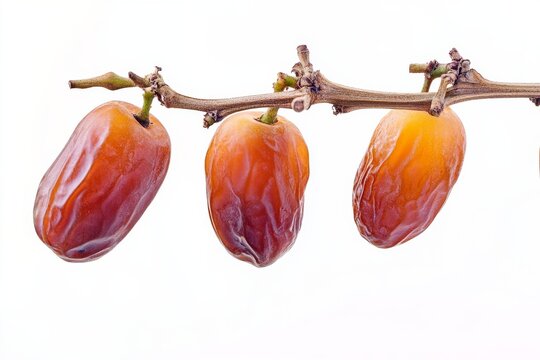 Mystic photo of Zahidi Dates on the vine, isolated on white background