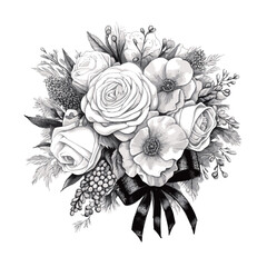 vector coloring black line floral bouquet white background