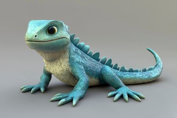 Obraz premium Cute Blue Lizard Cartoon Character with Big Eyes