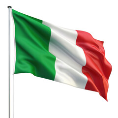 Italian flag waving against a clear sky, featuring red, white, and green stripes. Symbol of Italy, perfect for patriotic and cultural themes.