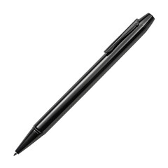 Sleek black ballpoint pen isolated on a white background, perfect for writing, office, school, or professional settings.