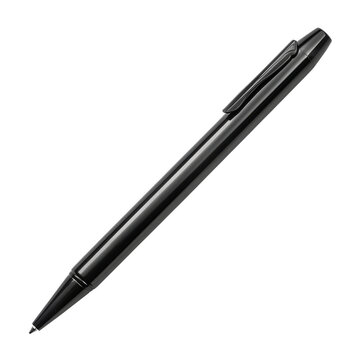 Sleek black ballpoint pen isolated on a white background, perfect for writing, office, school, or professional settings.