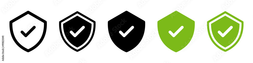 Aufkleber shield check mark icon or security shield protection icon with tick symbol