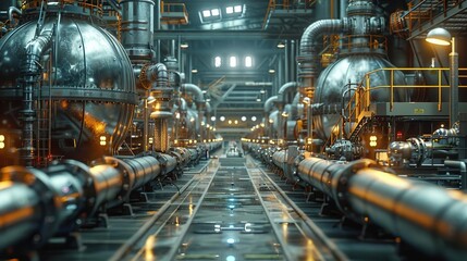 Fototapeta premium Futuristic Industrial Plant Interior 3D Illustration