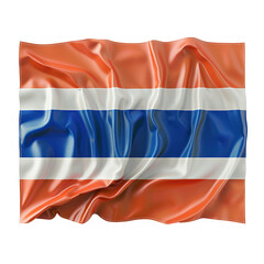 Fototapeta premium Waving Thai flag with red, white, and blue stripes pattern, isolated on white background. Symbol of Thailand.