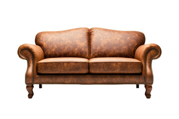 Brown leather sofa with wooden legs