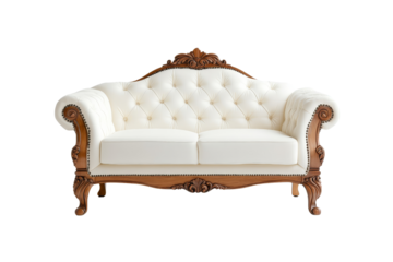 White Leather Upholstered Victorian Sofa