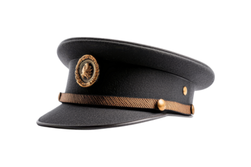 Black Military Officer's Cap with Gold Trim and Emblem