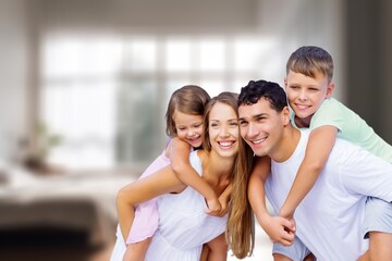 Smile young family have fun together.