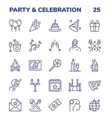 Party & Celebration Icon Set - Festive, Balloon, Birthday, Event, Cake, Music, DJ, Decoration and more